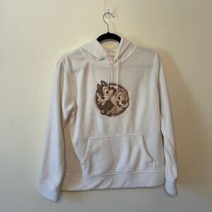 90s Vintage Disney XL fleece hoodie Chip and Dale white cabincore pocket NUTTY